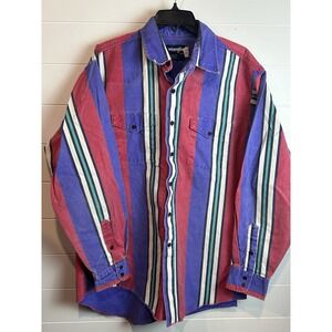 vtg Wrangler RED PURPLE WHITE STRIPES 90s BRUSHPOPPER Button Shirt 17-35‎